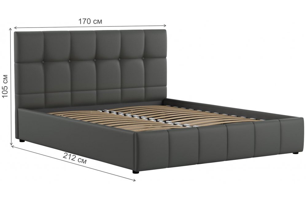 Двуспальная кровать Хлоя 160х200 с ПМ кожзаменитель Пегасо лайт грей