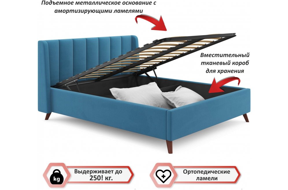 Двуспальная кровать Betsi 160х200 с ПМ велюр синий
