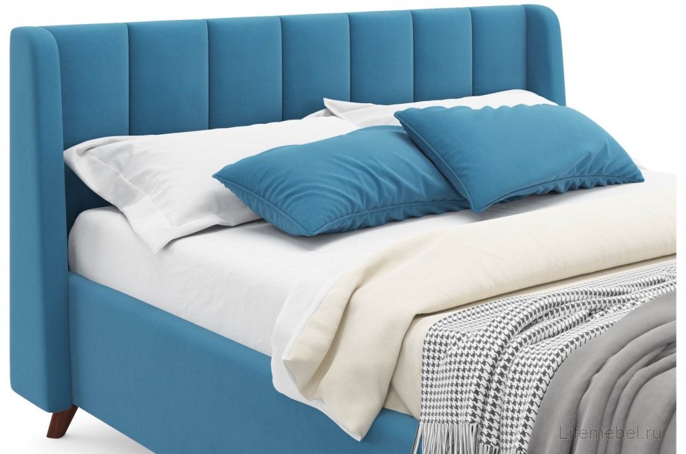 Двуспальная кровать Betsi 160х200 с ПМ велюр синий