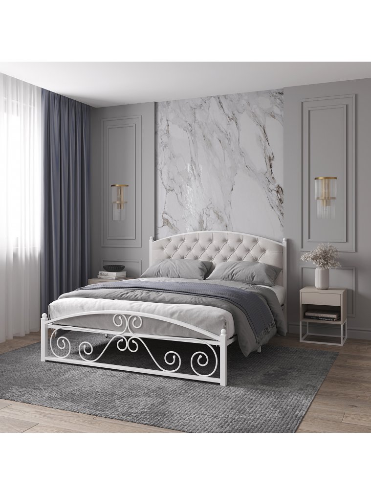 Двуспальная кровать Борнео 160х190 белая экокожа