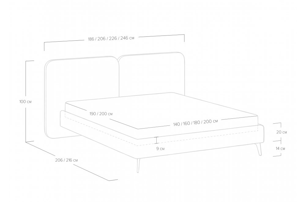 Двуспальная кровать Brooklyn 180x200 с основанием небби мокко