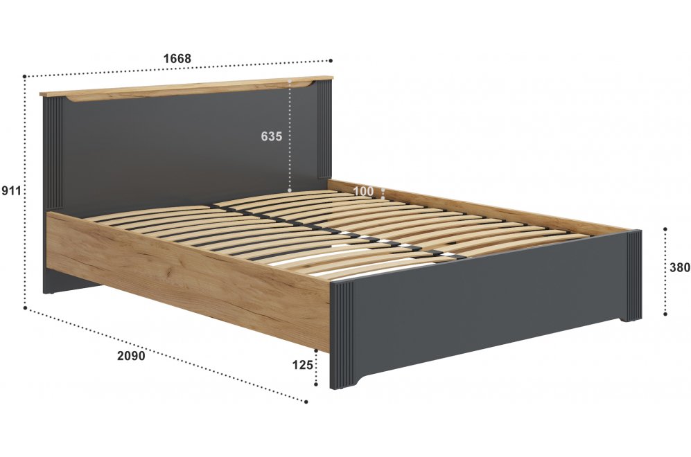 Двуспальная кровать Эмилия ЭЛ-30 160х200 дуб крафт золотой / графит