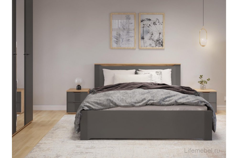 Двуспальная кровать Эмилия ЭЛ-30 160х200 дуб крафт золотой / графит
