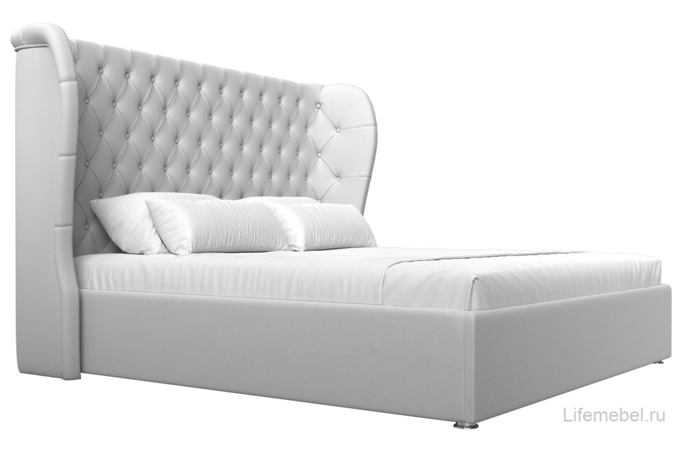 Двуспальная кровать Далия 200х200 с ПМ белая экокожа