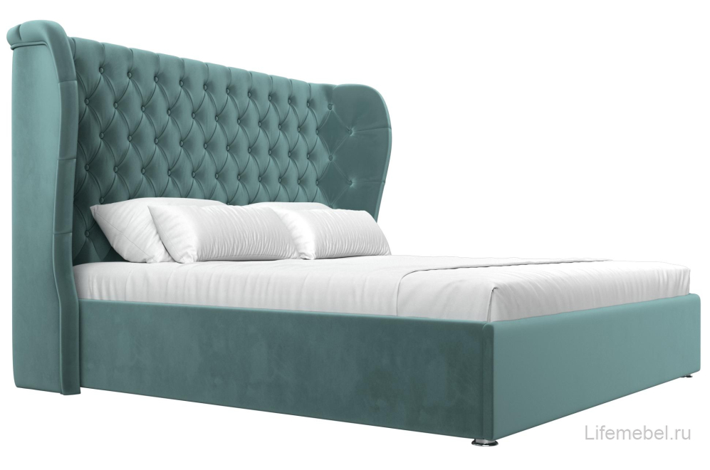 Двуспальная кровать Квант 200х200 с ПМ бирюзовый велюр