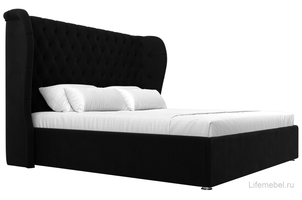 Двуспальная кровать Далия 200х200 с ПМ черный микровельвет