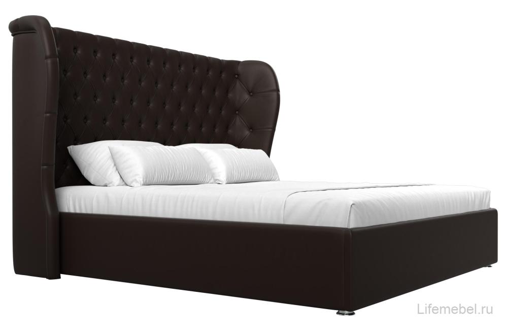 Двуспальная кровать Далия 200х200 с ПМ коричневая экокожа