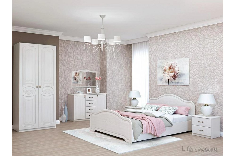 Двуспальная кровать с высоким изножьем Кэт-6 160х200 бодега / сандал белый