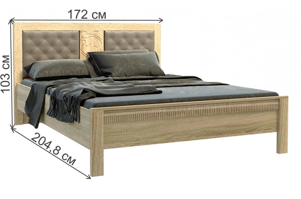 Двуспальная кровать Хлоя 160х200 МДФ ясень дальневосточный / ЛДСП дуб сонома