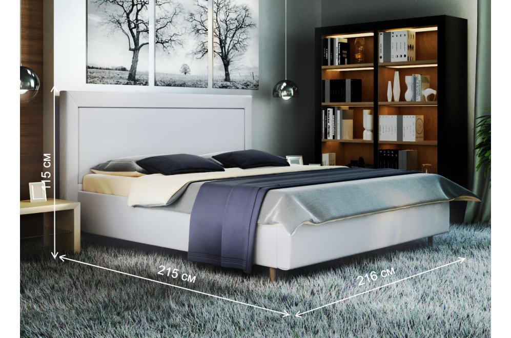 Кровать двуспальная Афродита-8-3 180 х 200 см с ПМ эко кожа marvel white  - Уцененный экземпляр