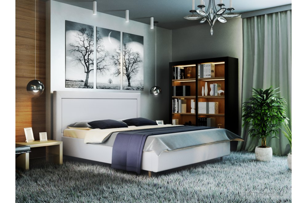 Кровать двуспальная Афродита-8-3 180 х 200 см с ПМ эко кожа marvel white  - Уцененный экземпляр