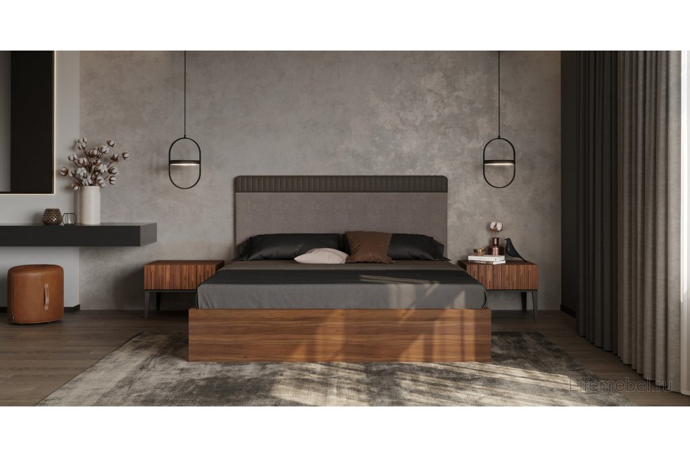 Двуспальная кровать Menorca MDI.BD.MN.2 180х200 с ПМ шпон ореха F V36F / экокожа PU162 82