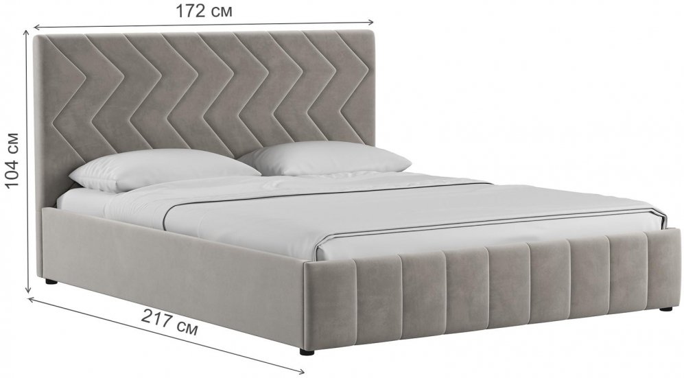 Двуспальная кровать Милана 160х200 с ПМ велюр Леон фог