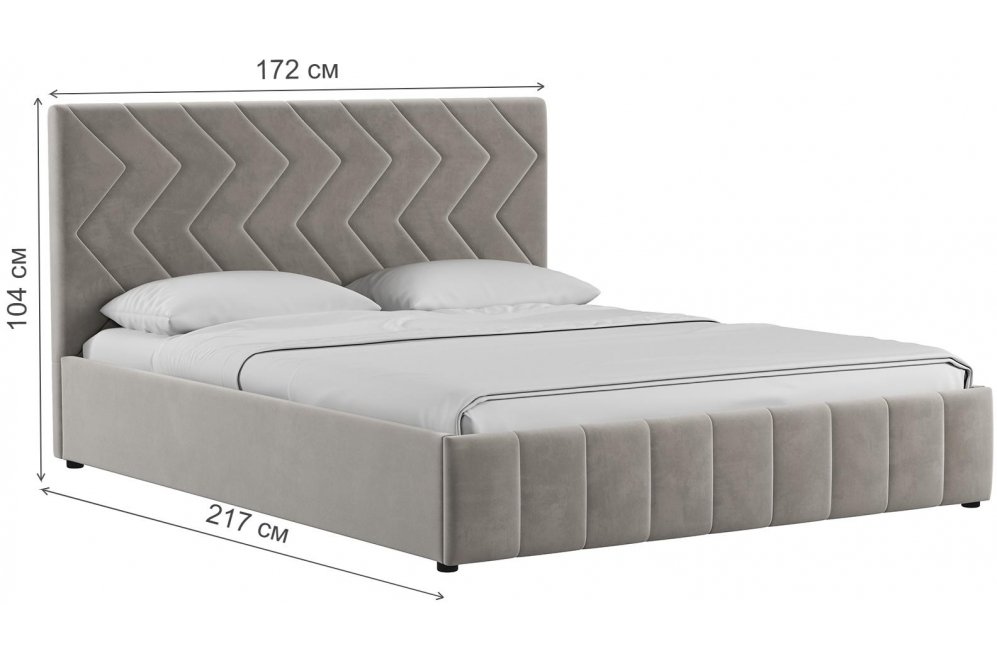 Двуспальная кровать Милана 160х200 с ПМ велюр Леон фог