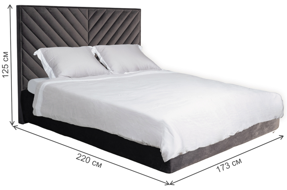 Двуспальная кровать Milano Basic 160х200 с ПМ велюр серый