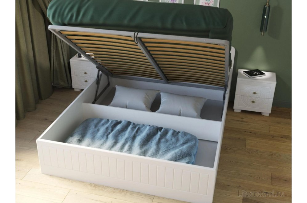 Двуспальная кровать Монблан МБ-606К 160х200 с ПМ белое дерево