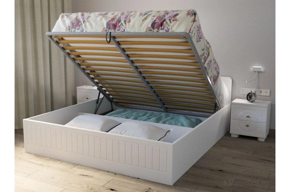 Двуспальная кровать Монблан МБ-607К 180х200 с ПМ белое дерево