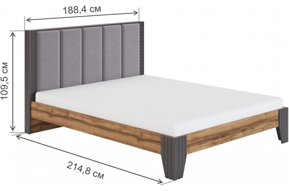 Двуспальная кровать Моника Мод. 2.3 с мягкой спинкой 180х200 без основания авелано / prima light grey