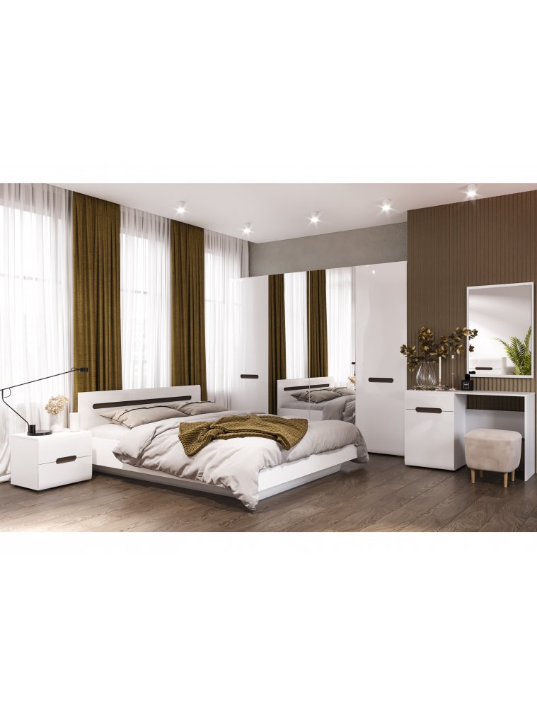 Двуспальная кровать Амбра 160х200 белый глянец / белый