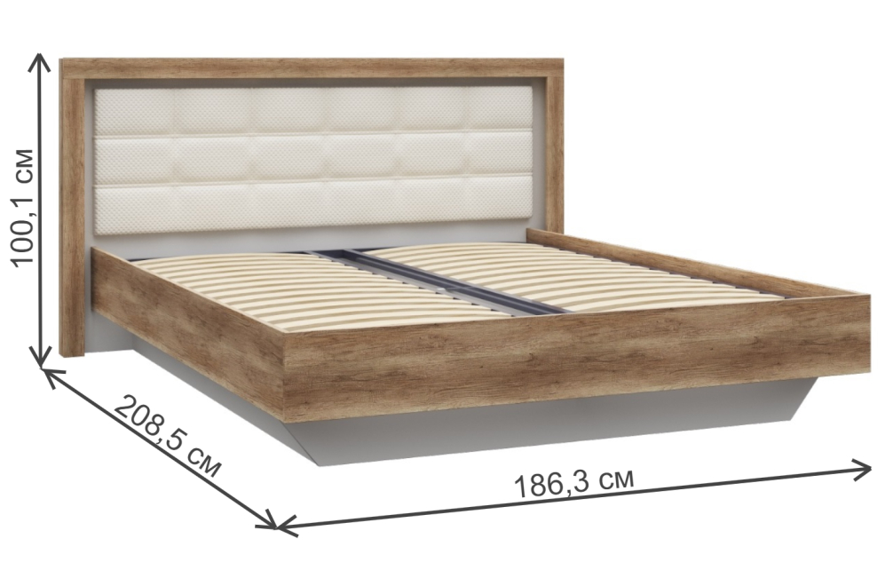 Двуспальная кровать Николь-Люкс 20 с ПМ 160х200 белый / дуб каньон