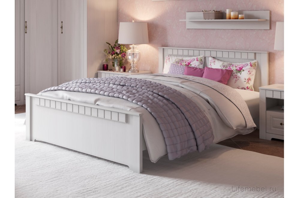 Двуспальная кровать Прованс 160х200 см бодега белая / патина премиум