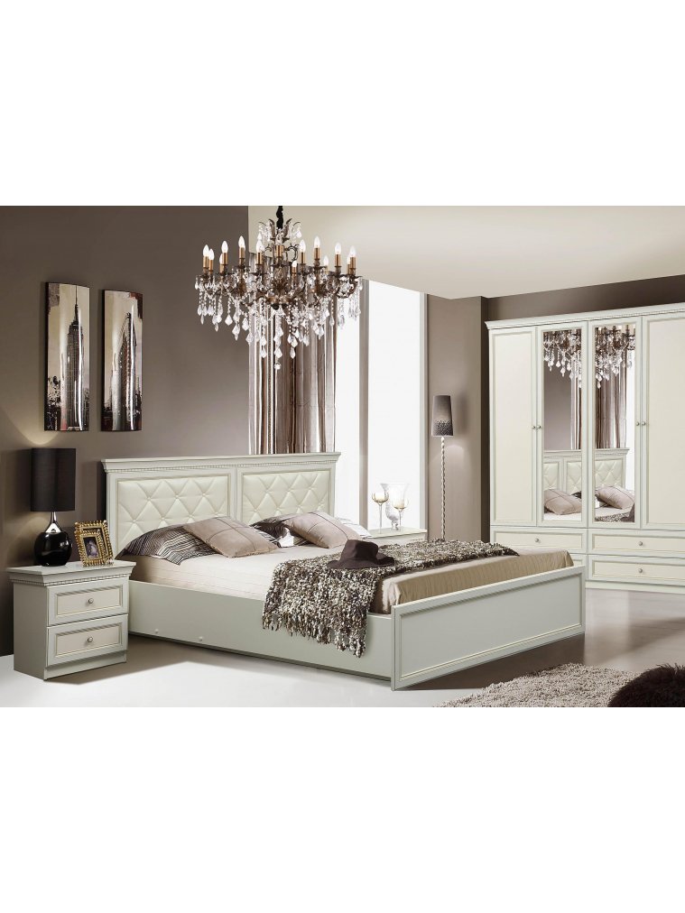 Двуспальная кровать Тиана 160х200 с ПМ белый / кожа белая