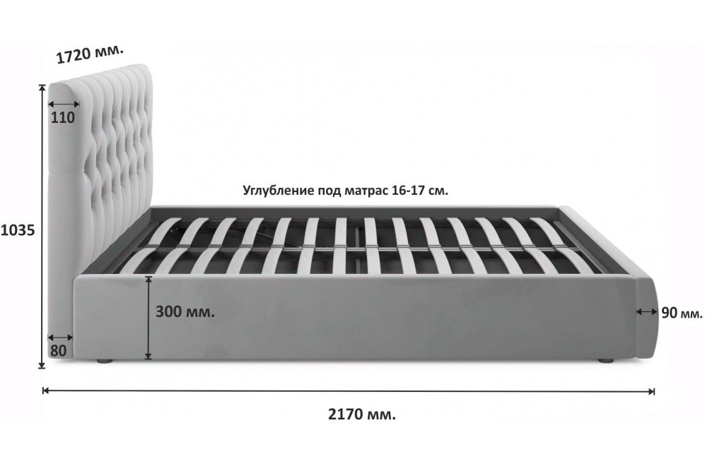 Двуспальная кровать Verona 160х200 с ПМ синий велюр