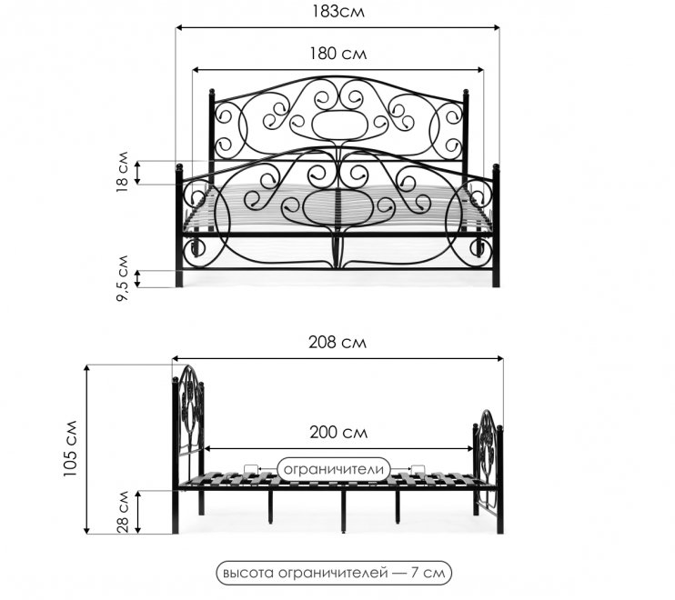 Двуспальная кровать Викси 180х200 черная