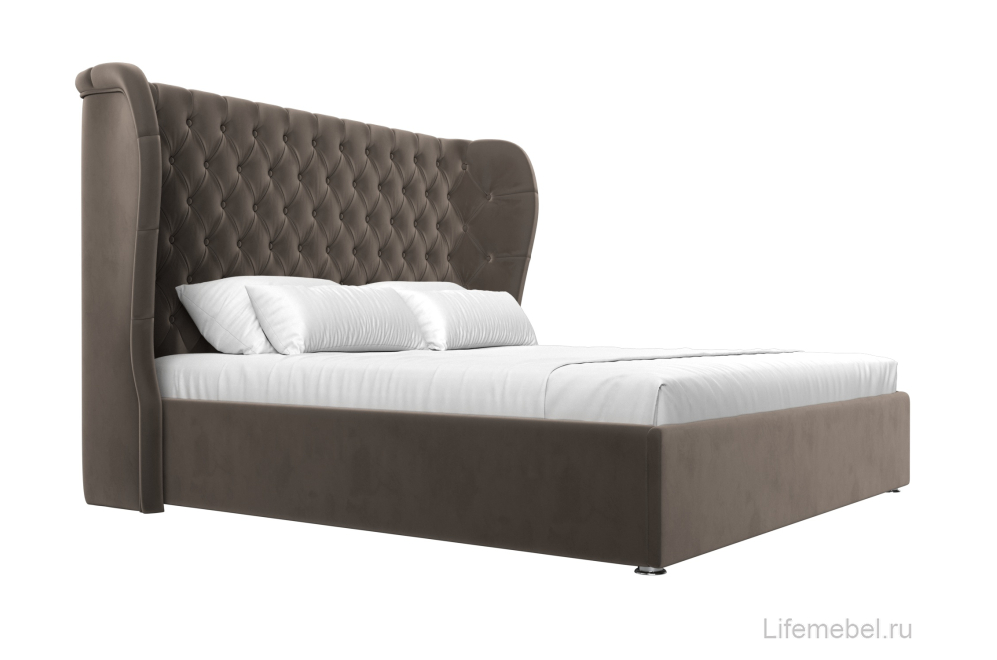 Кровать двуспальная Квант с ПМ 160 х 200 см велюр коричневый