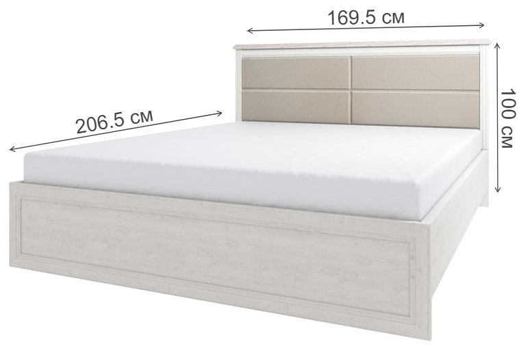 Кровать двуспальная Monako М 160 х 200 см с основанием сосна винтаж / дуб анкона