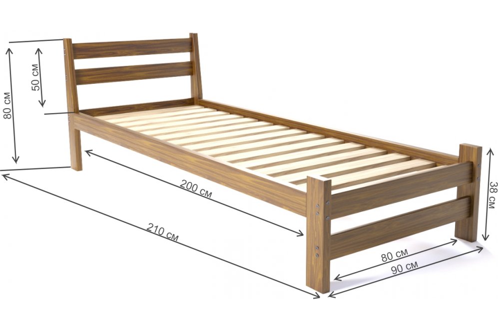 Односпальная кровать Мишка 80 x 200 см усиленная с основанием темный дуб