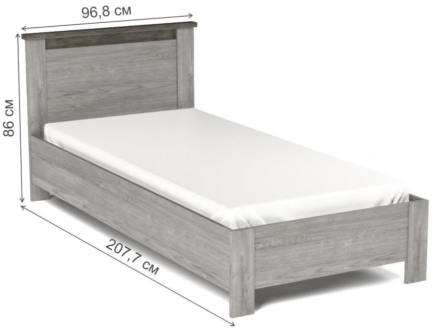 Односпальная кровать Денвер 90х200 с основанием риббек серый