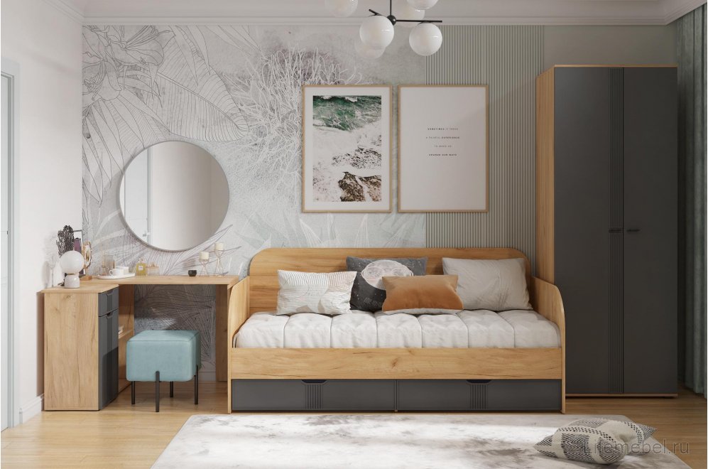 Односпальная кровать Эмилия ЭЛ-48 (90 x 200) дуб крафт золотой / графит