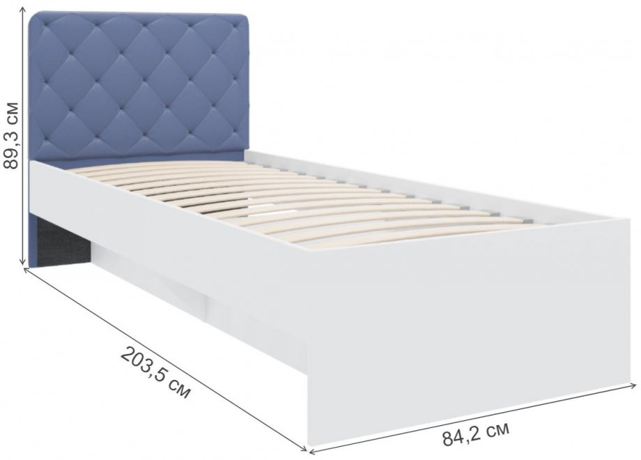 Односпальная кровать Хауза 80х200 исполнение 3 белый / гамма синяя / белый