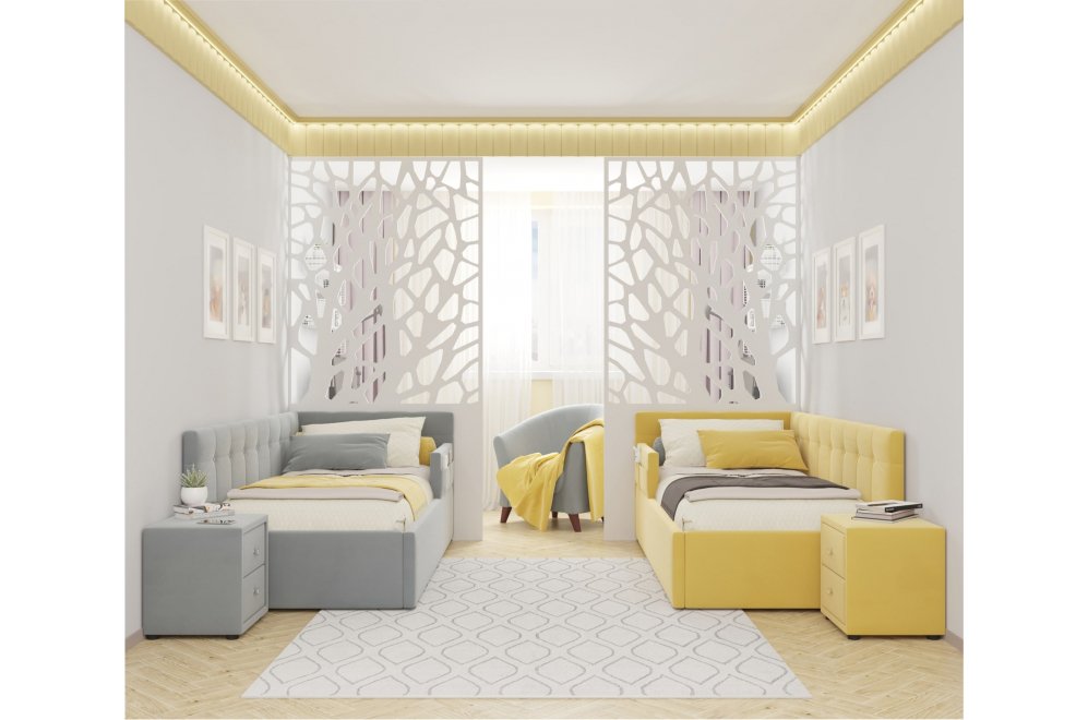 Односпальная кровать тахта Bonna 90x200 с ПМ и матрасом Астра серая