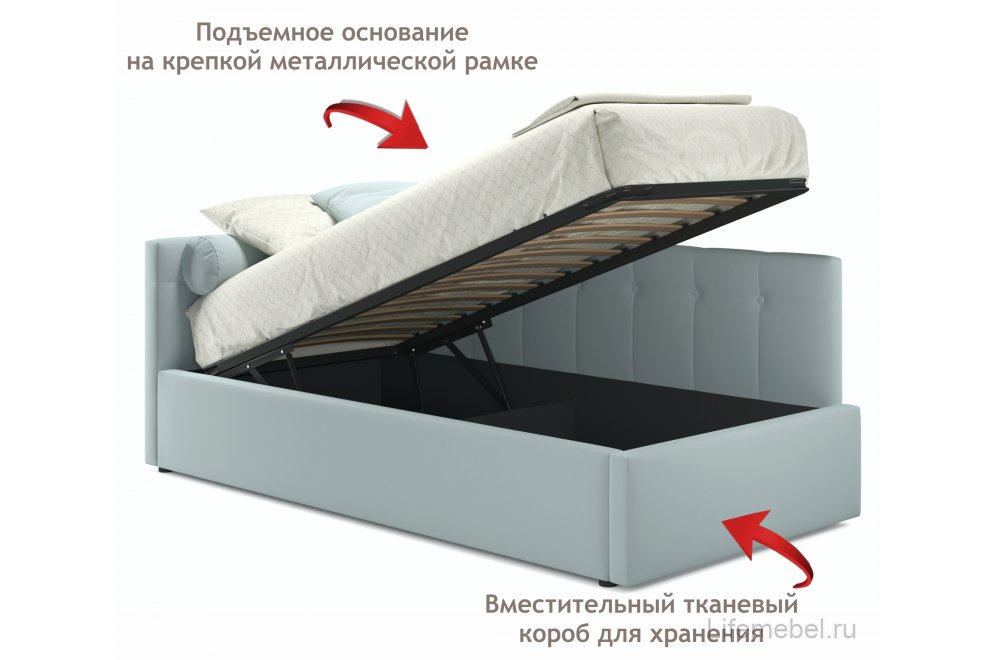 Односпальная кровать тахта Флоренза 90x200 с ПМ и матрасом ГОСТ мята