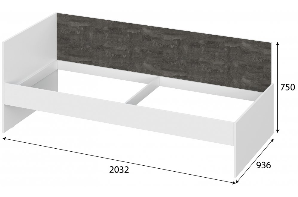 Софа Бриэла 90х200 с ортопедическим основанием белый текстурный / железный камень
