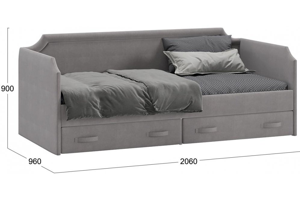 Софа Кантри ТД-308.12.02 Тип 1 90х200 велюр светло-серый