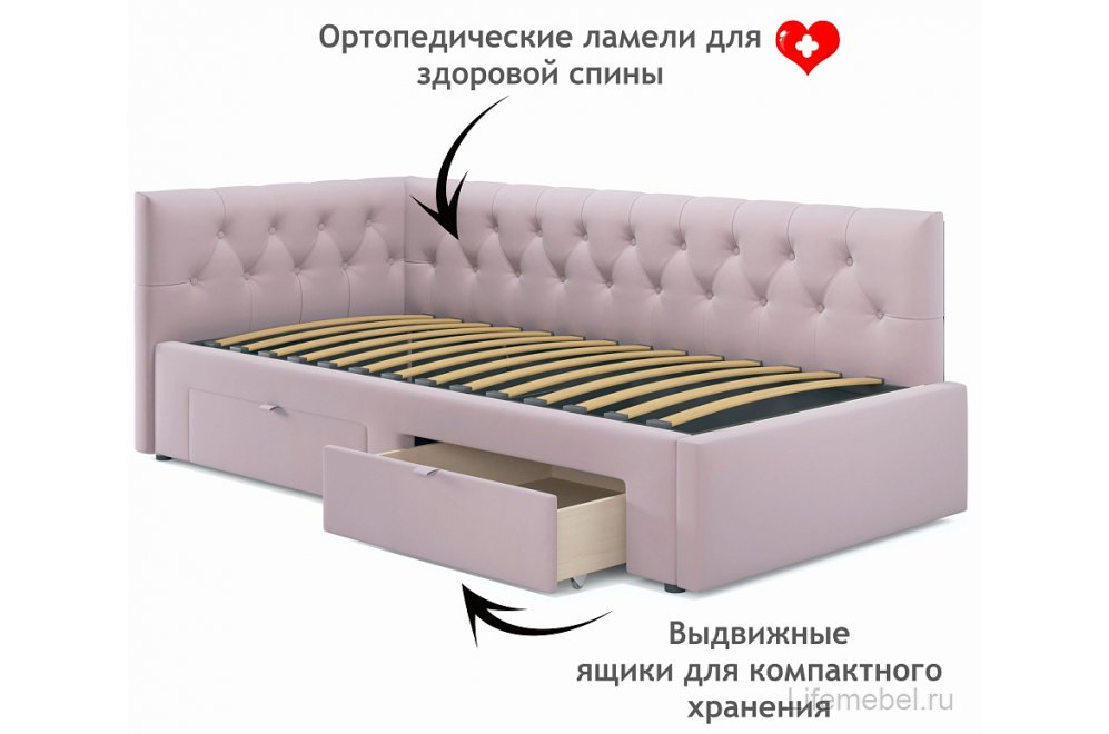 Тахта Ариэтта 90x200 с ортопедическим основанием и ящиками лиловая