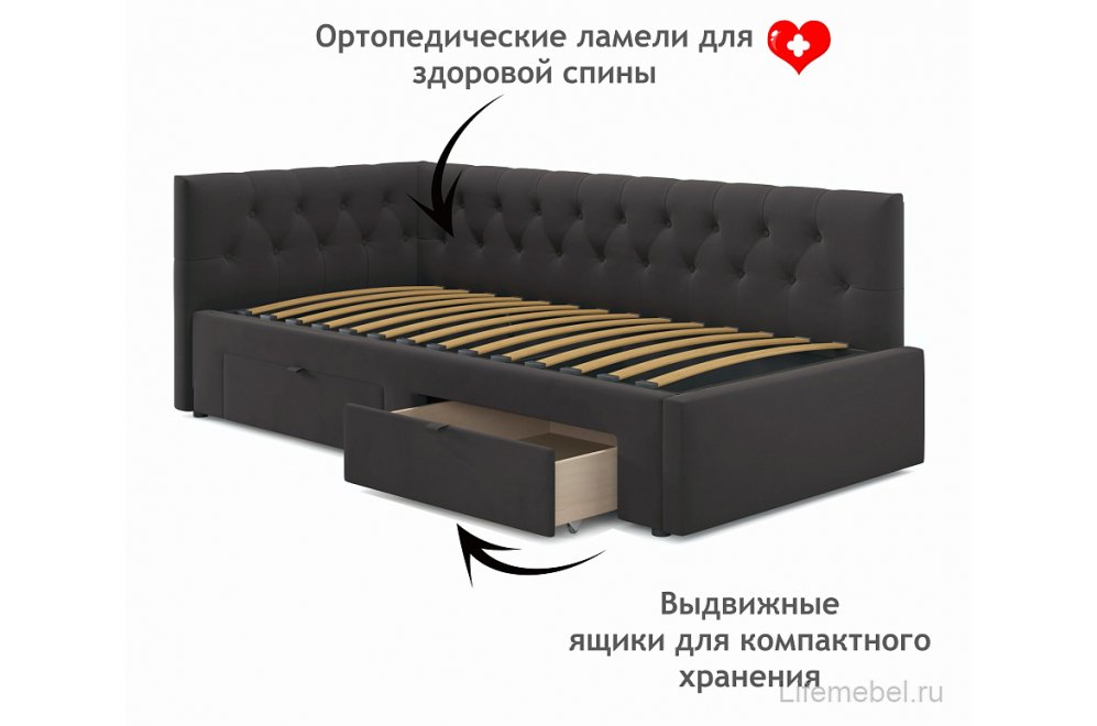 Тахта Ариэтта 90x200 с ортопедическим основанием и ящиками шоколад