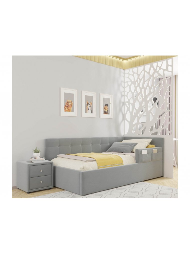 Тахта Bonna 90х200 с защитным бортиком серая