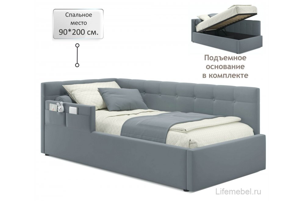 Тахта Bonna 90х200 с защитным бортиком серая