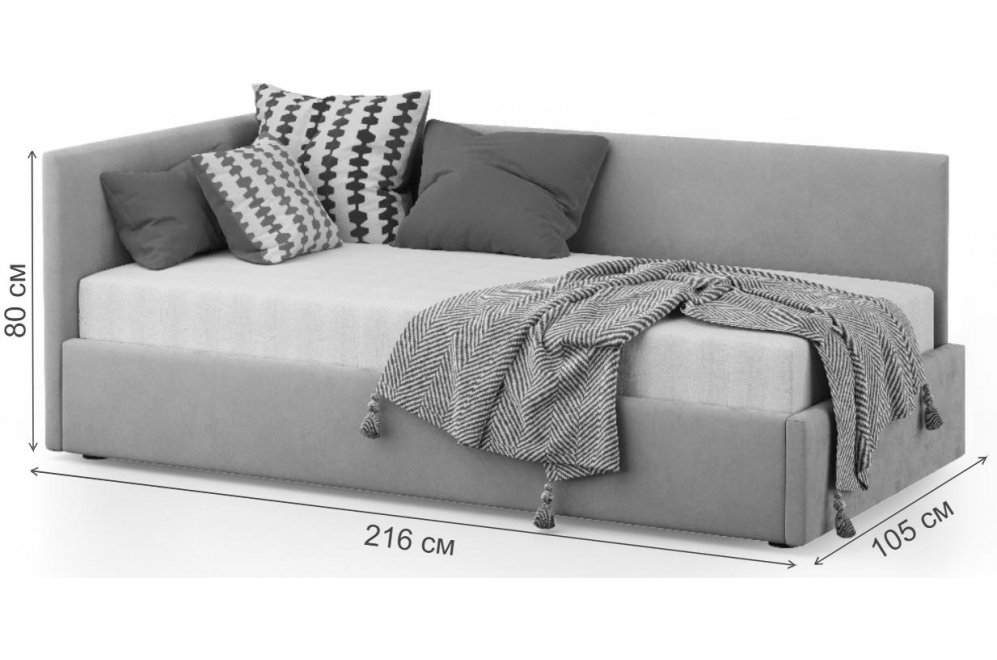 Тахта Каролина-2 90х200 с ПМ велюр bingo denim