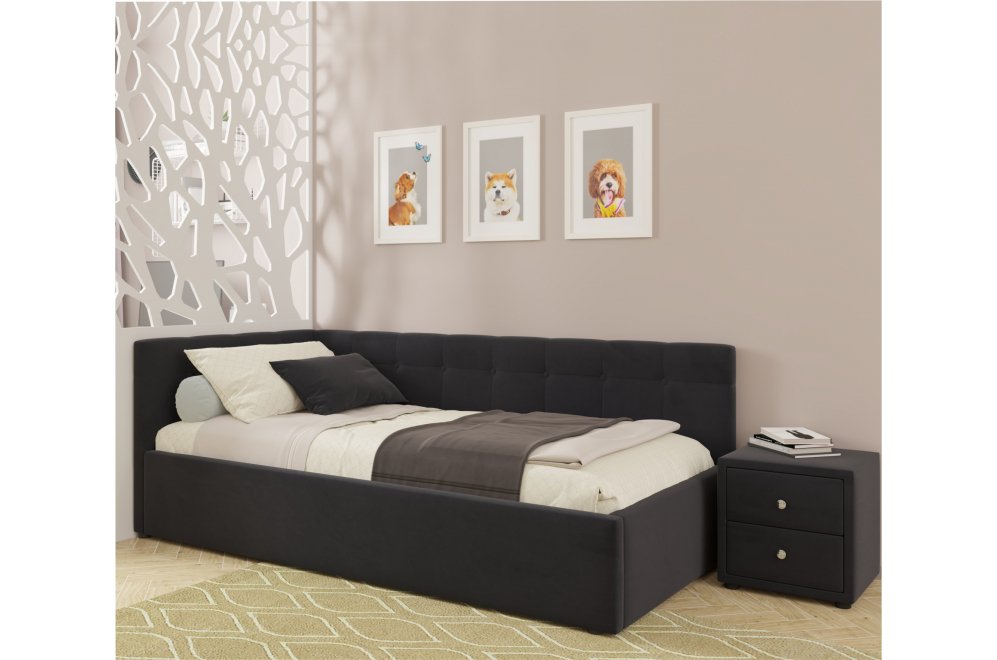 Тахта Bonna 90х200 с ПМ велюр черный