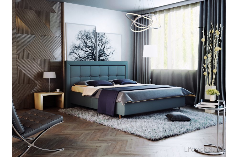 Кровать полутораспальная Афродита-8-1 140 х 200 см с ПМ велюр lecco mint