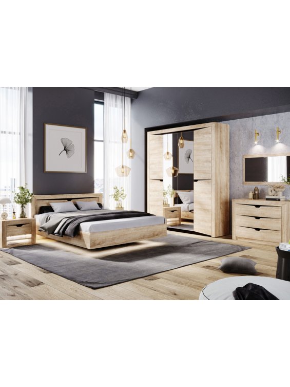 Полутораспальная кровать Магантия 140х200 с ПМ парящая дуб баррик