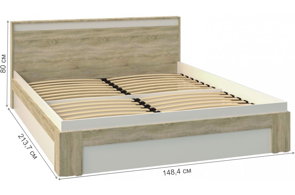 Полутораспальная кровать Вавилон 140х200 с ПМ дуб сонома / белый жемчуг