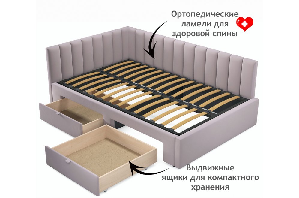 Тахта Венера 120х200 с ящиками лиловая