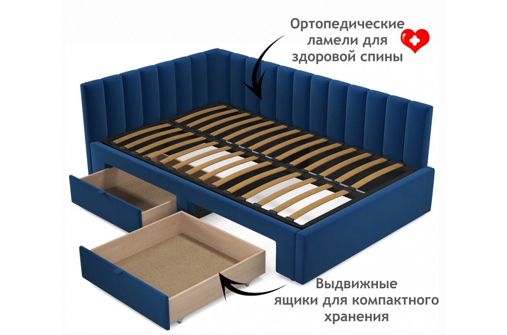 Тахта Венера 120х200 с ящиками синяя