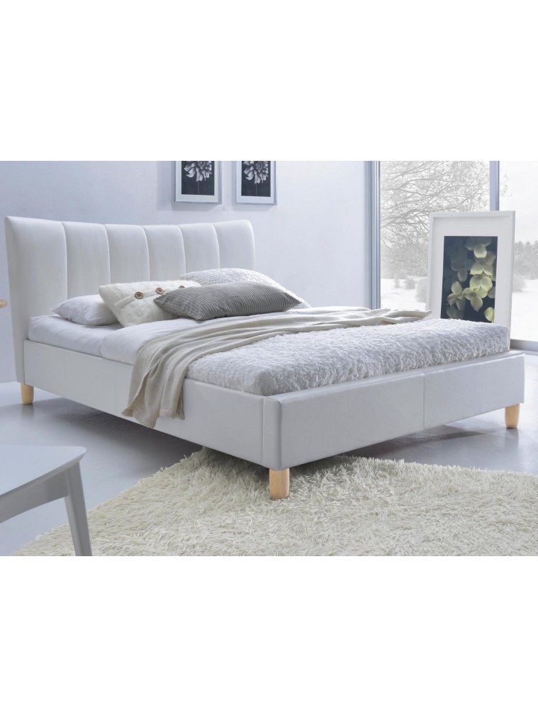 Двуспальная кровать Sandy 160x200 экокожа белая с матрасом